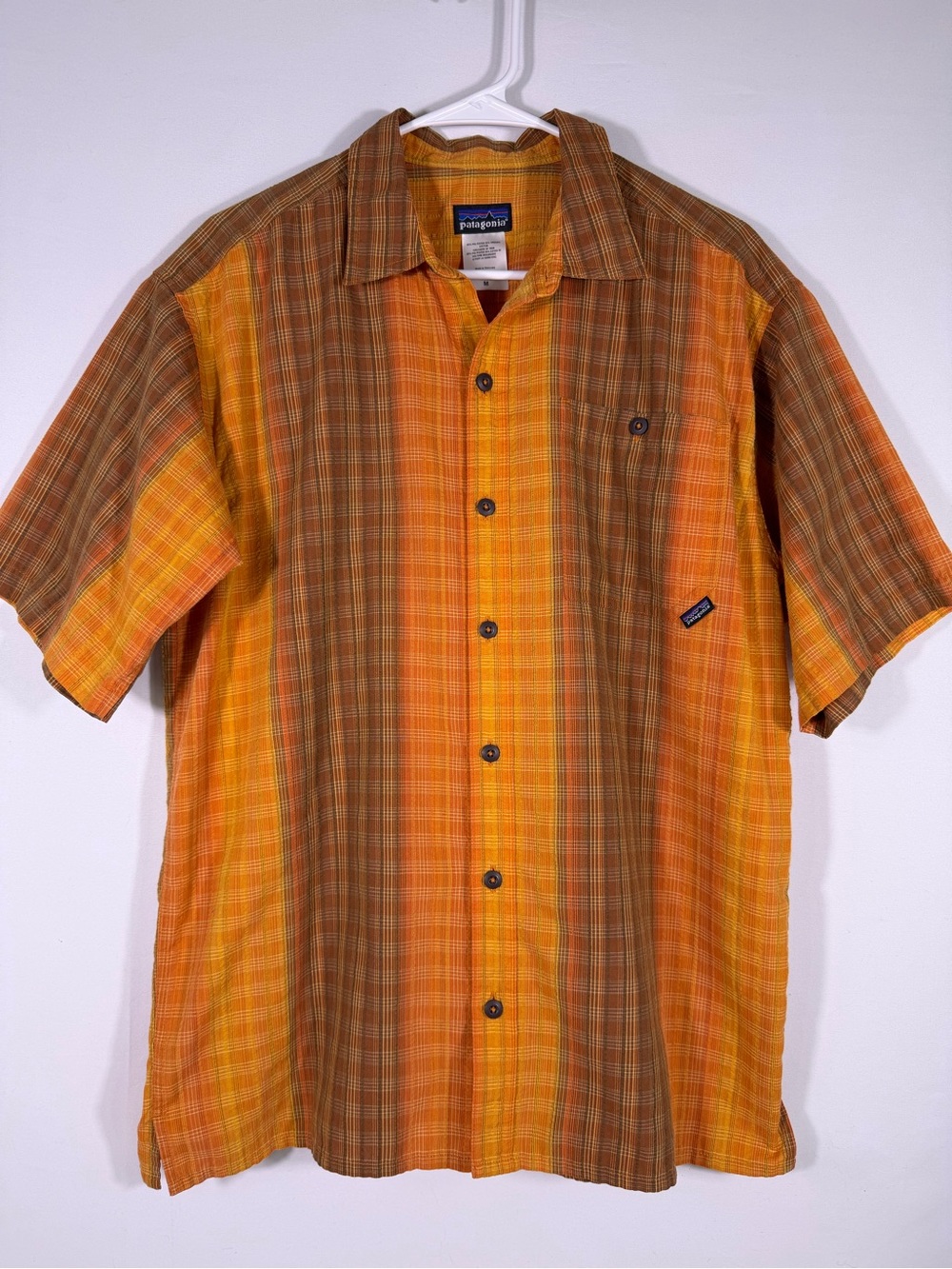 Patagonia Plaid Organic Cotton Button Front Hiking Shirt Orange Men’s Medium